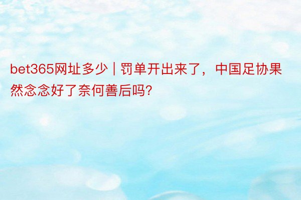 bet365网址多少 | 罚单开出来了，中国足协果然念念好了奈何善后吗？