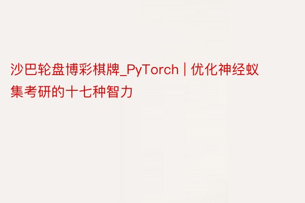 沙巴轮盘博彩棋牌_PyTorch | 优化神经蚁集考研的十七种智力